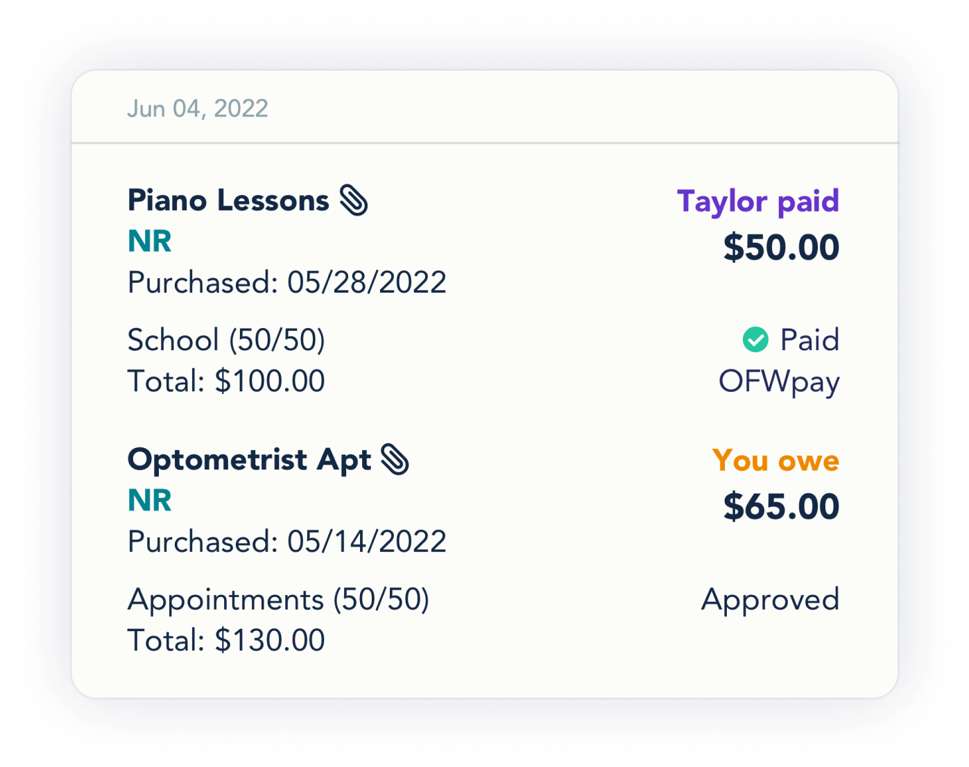 Image of the OurFamilyWizard Expense Log