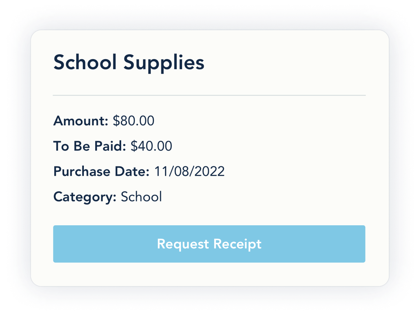 Image of how to request a receipt for an expense on OurFamilyWizard