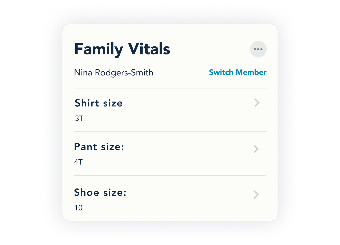 Image of the Family Vitals section in the OurFamilyWizard Info Bank