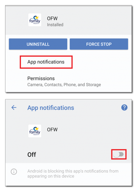 Toggle notifications to receive push alerts about OFW activity