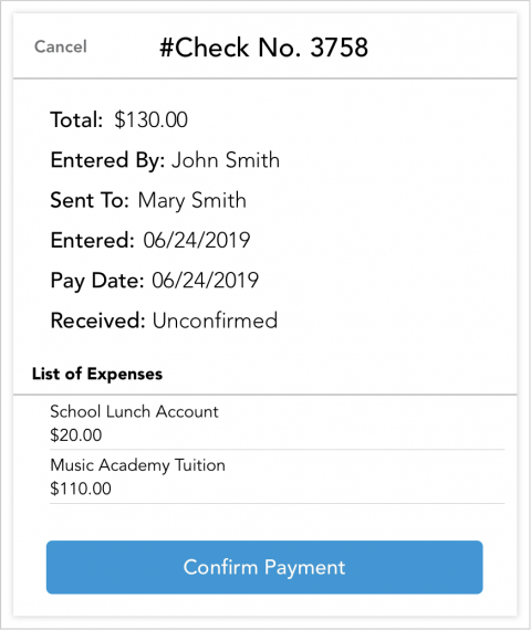 Confirming a Check/Other Payment