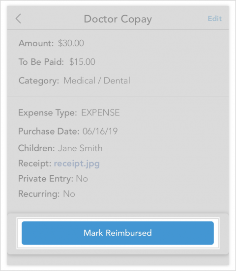 Mark Expense as Reimbursed