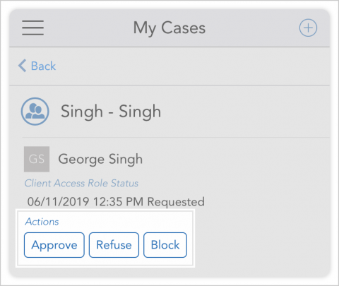 Screenshot showing approve, refuse, and block options for responding to an access request.