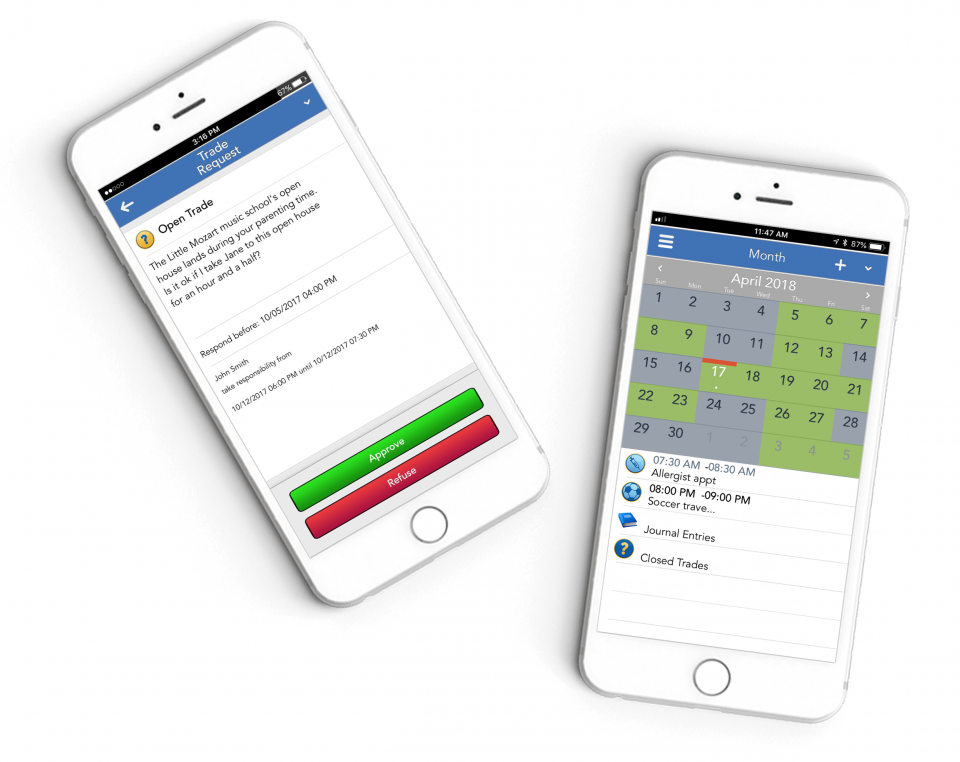 viewing trade/swap requests and the parenting schedule on the OFW parent app