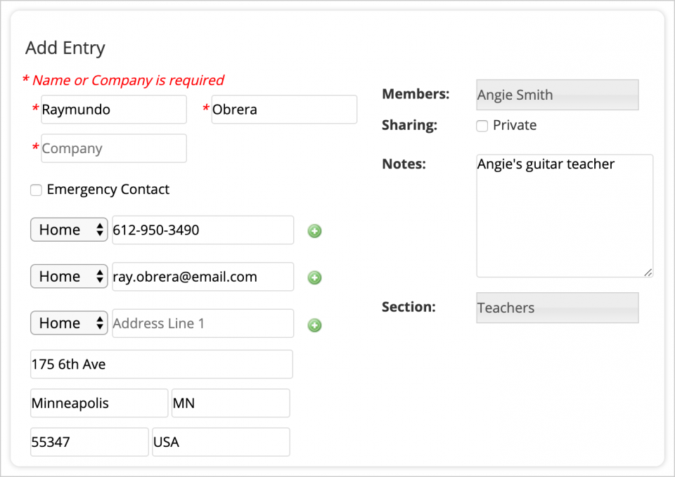 Creating New Address Book Entries