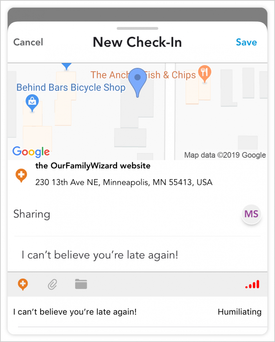 Tap the ToneMeter icon when creating a check-in to have it analyze your message.