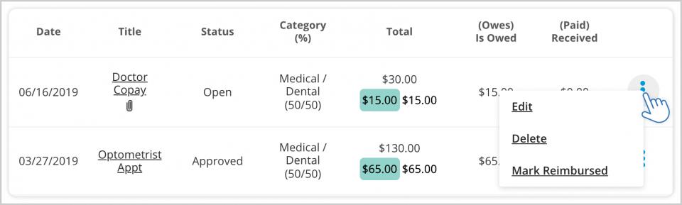 Mark Expense as Reimbursed