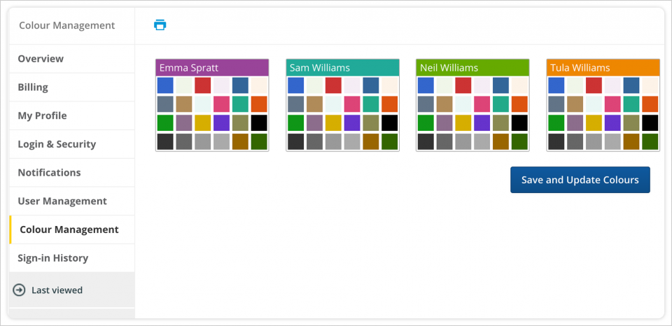 Assign family members different colours that will display in your parenting schedule, expense entries and more.